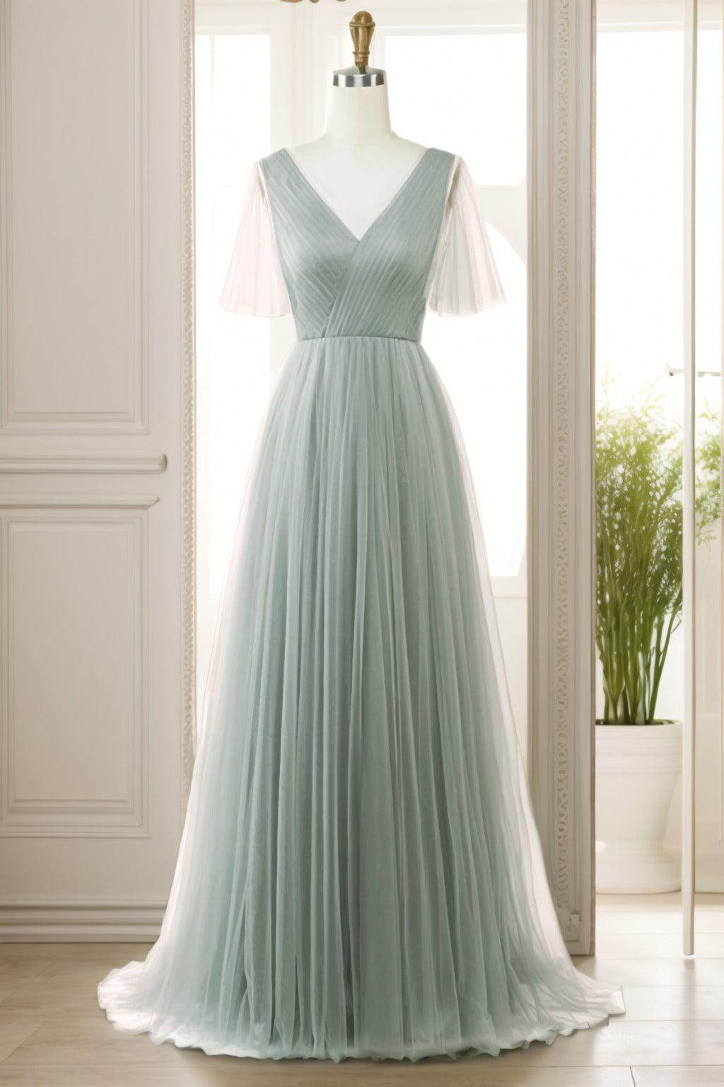 A-Line Sweep-Brush Train Tulle Prom Dress CS0472