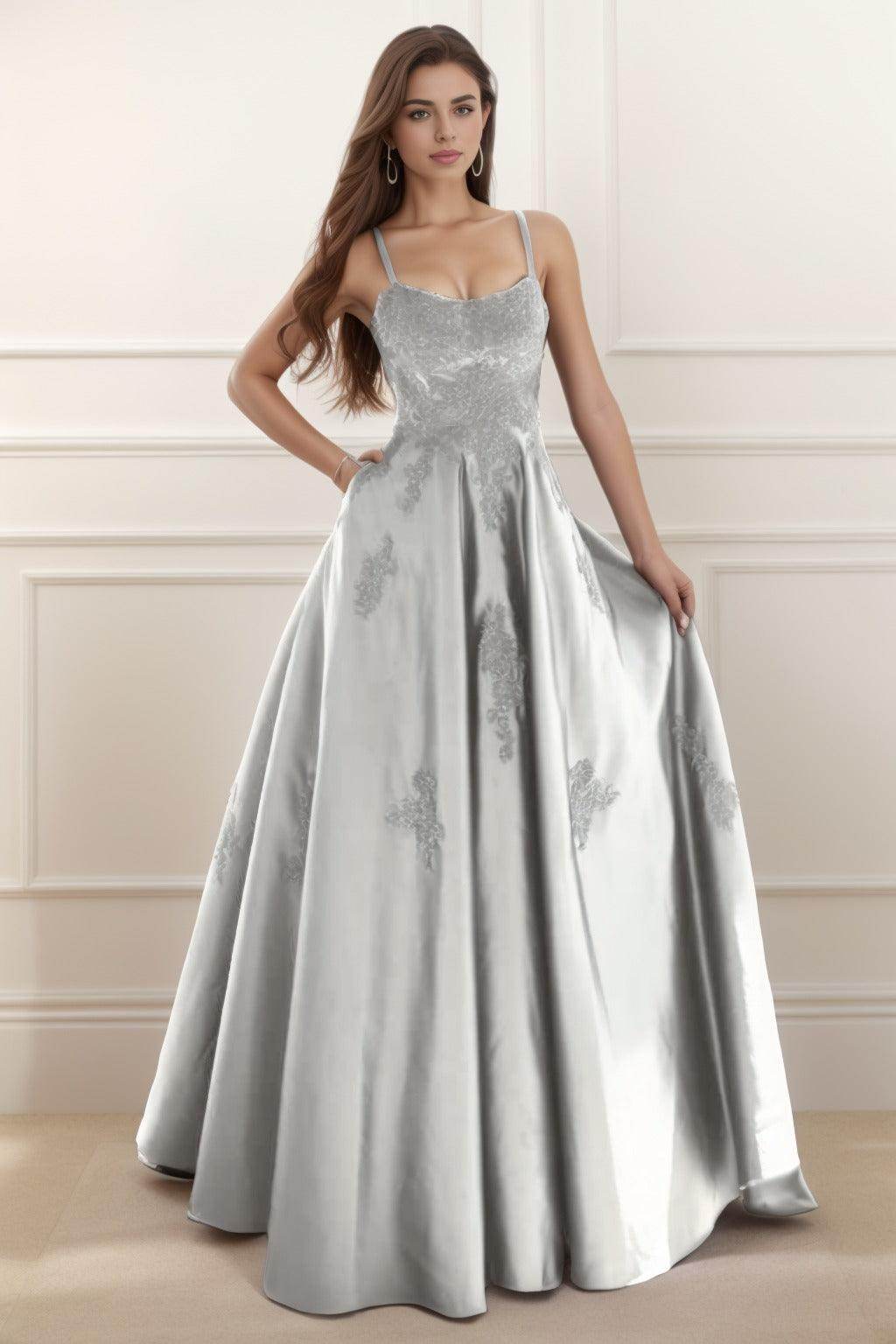 A-Line Floor Length Satin Prom Dress CS0458