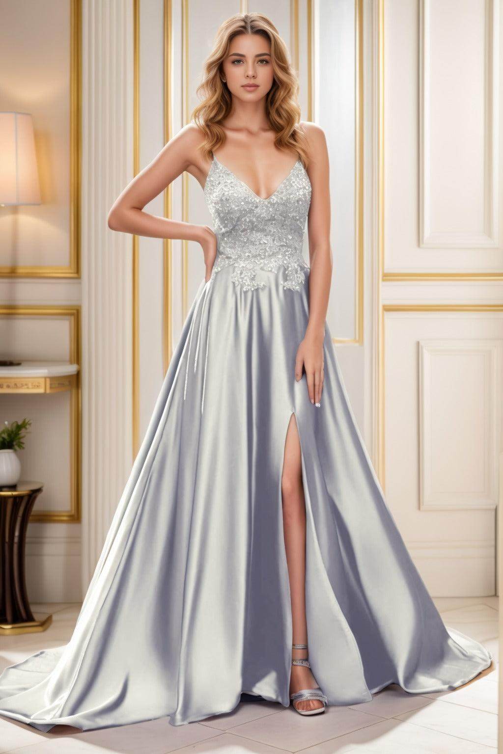 A-Line Court Train Satin Prom Dress CS0460