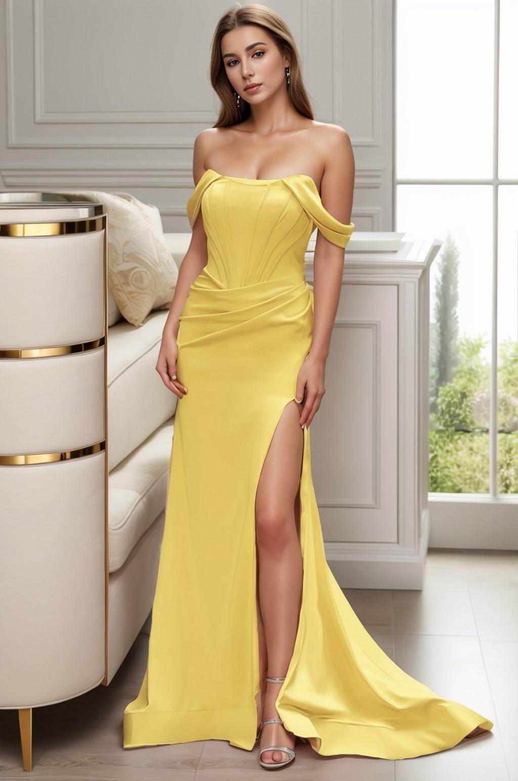 Sheath-Column Sweep-Brush Train Elastic Cloth Prom Dress CS0462