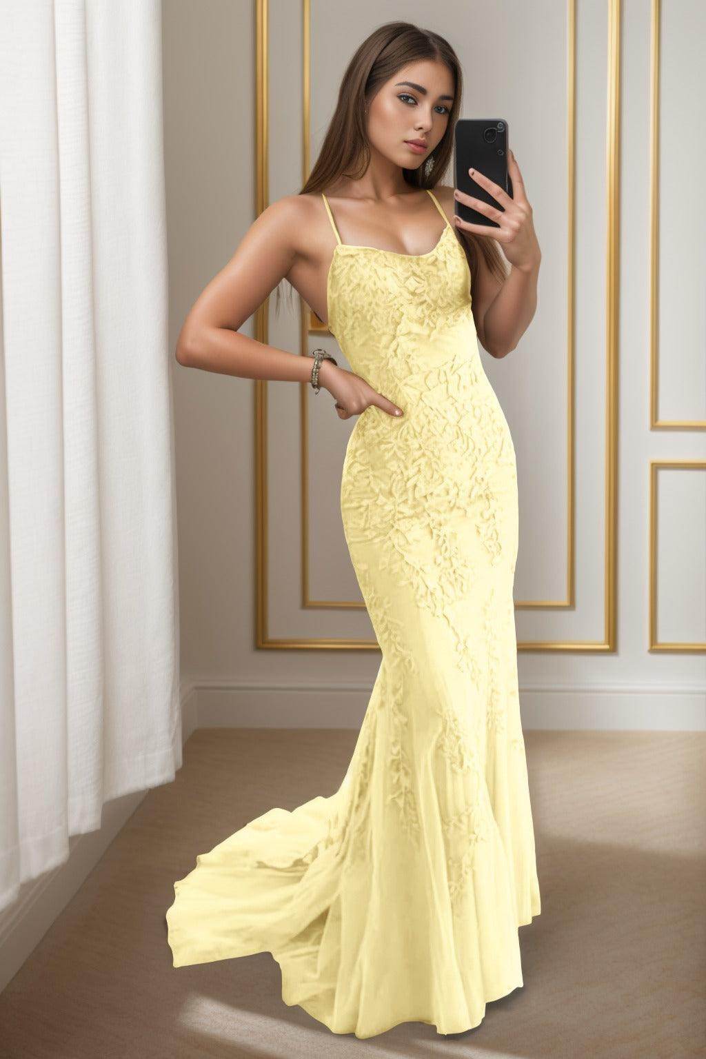 Trumpet-Mermaid Sweep-Brush Train Tulle Prom Dress CS0398