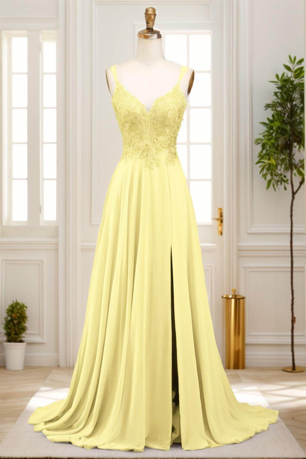 A-Line Sweep-Brush Train Chiffon Prom Dress CS0470