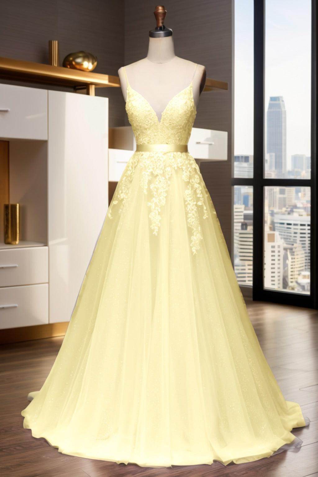 A-Line Sweep-Brush Train Tulle Prom Dress CS0464