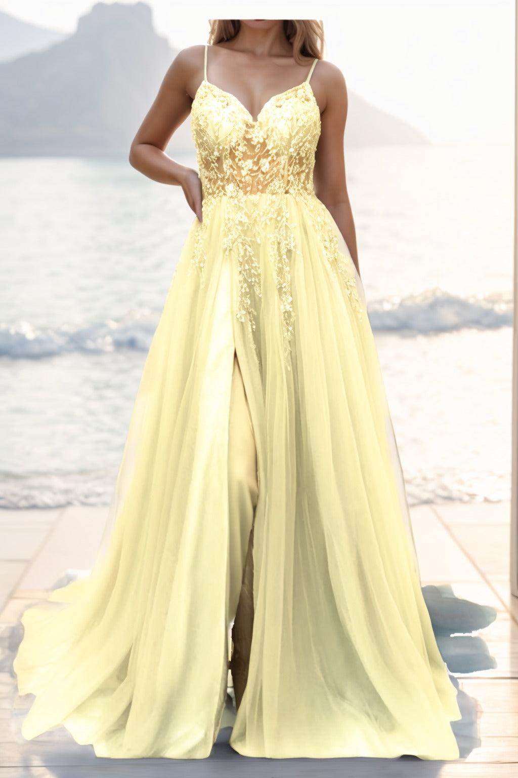 A-line Sweep-Brush Train Tulle Prom Dress CS0402