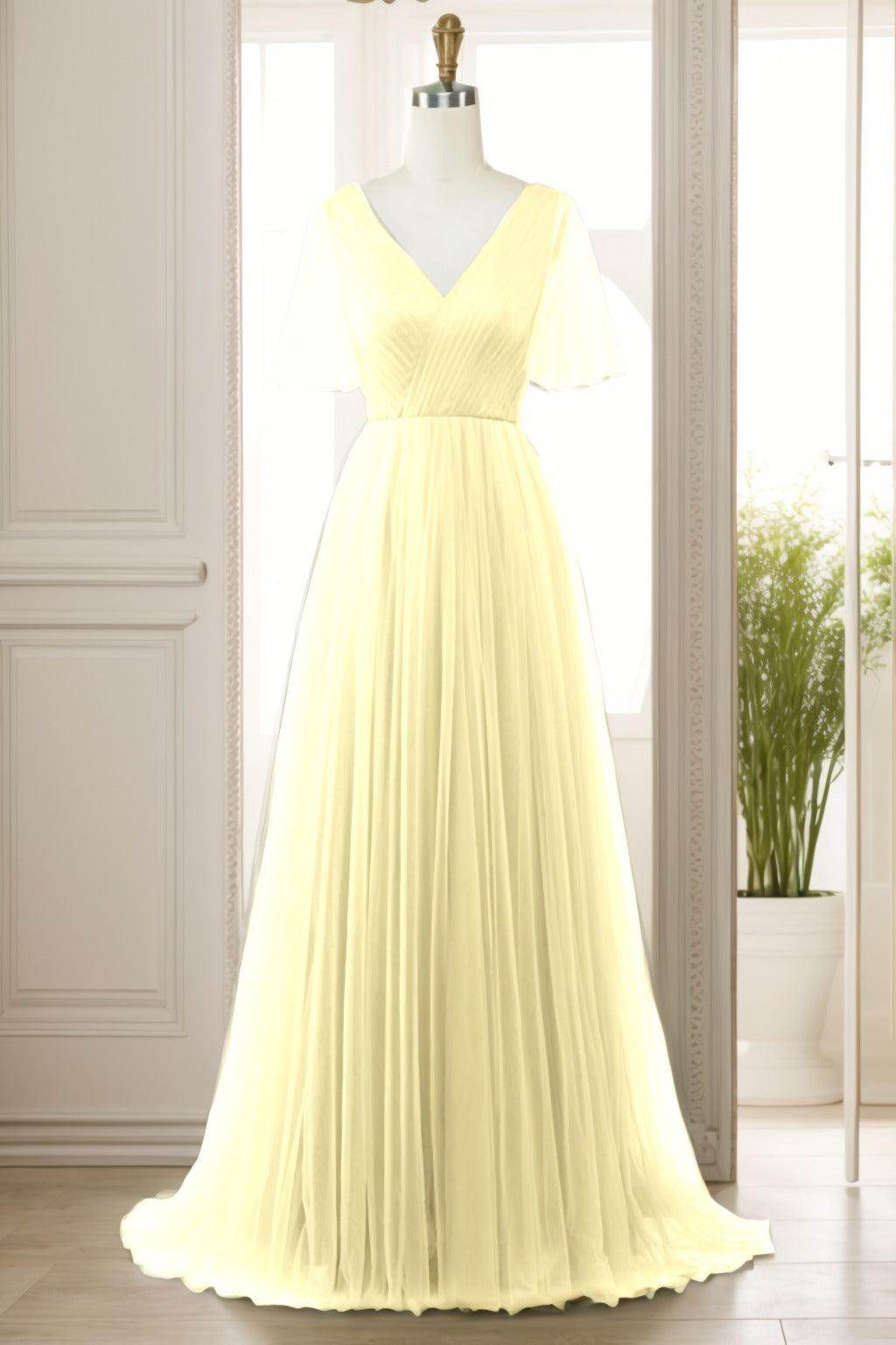 A-Line Sweep-Brush Train Tulle Prom Dress CS0472