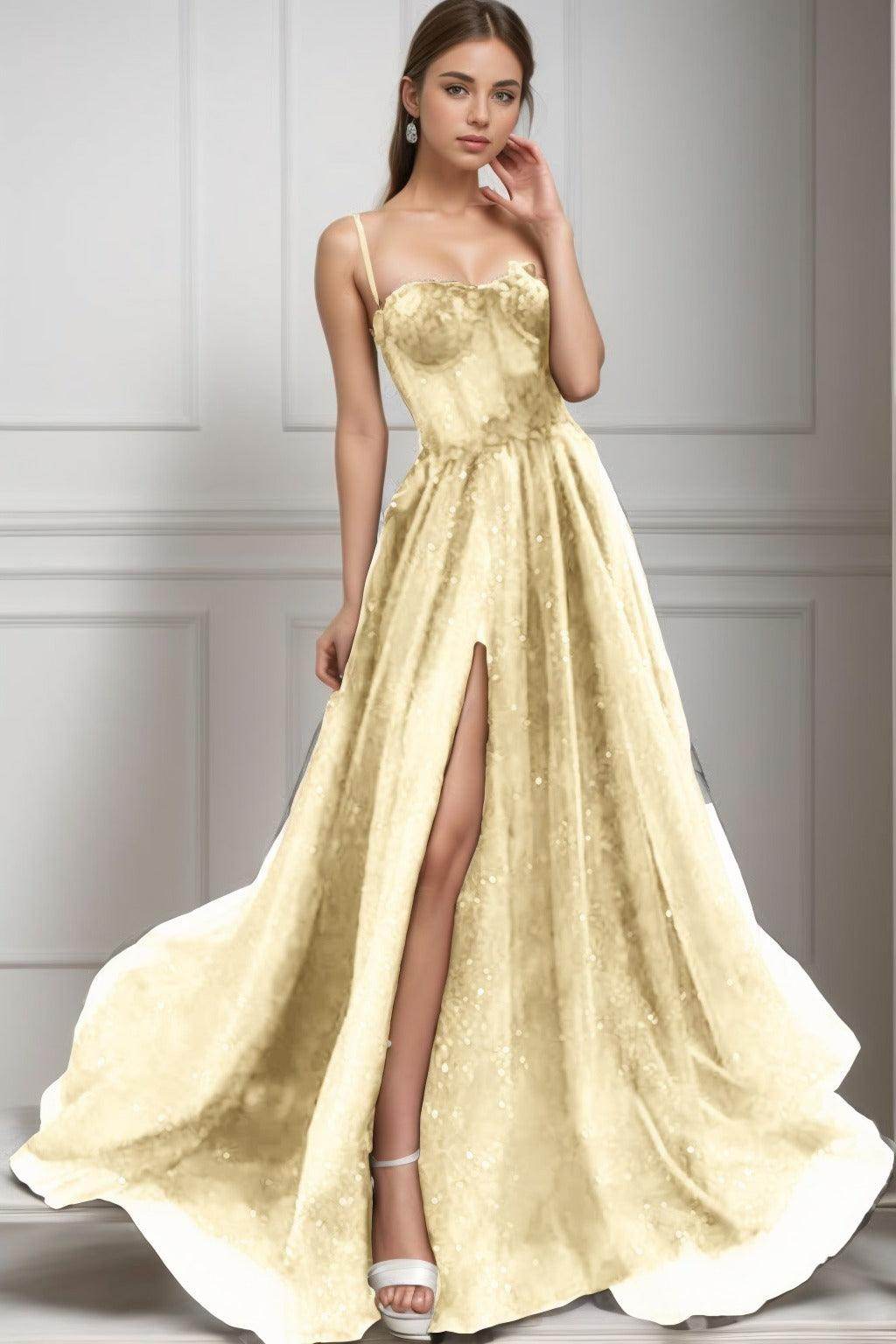 A-Line Sweep-Brush Train Tulle Prom Dress CS0439
