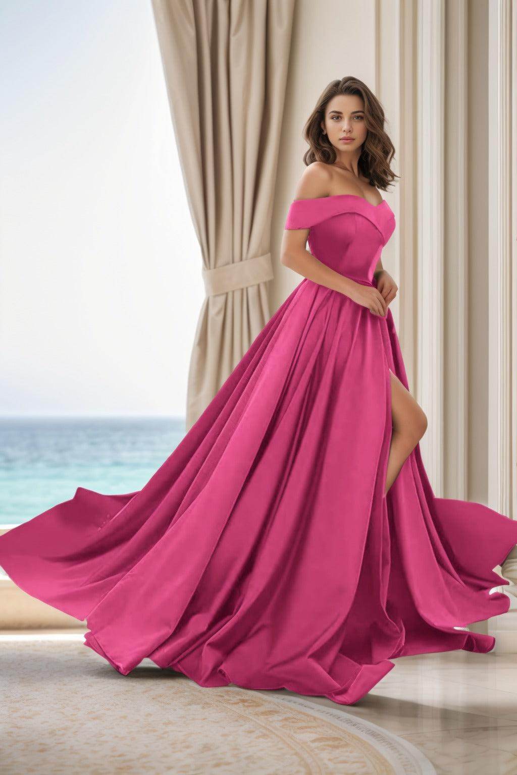 A-Line Court Train Satin Prom Dress CS0405