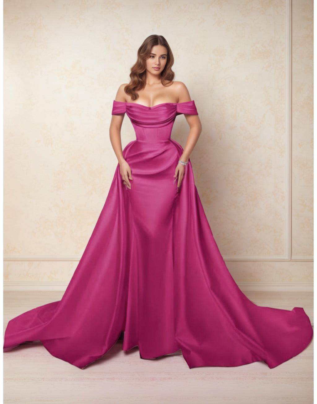 A-Line Chapel Train Satin Prom Dress CS0416