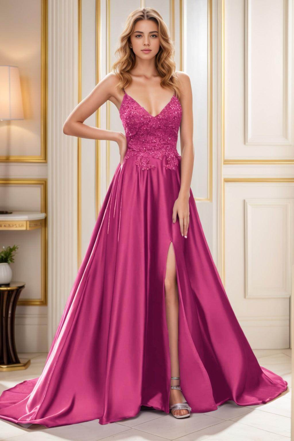 A-Line Court Train Satin Prom Dress CS0460