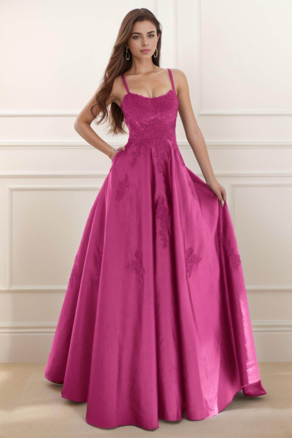A-Line Floor Length Satin Prom Dress CS0458