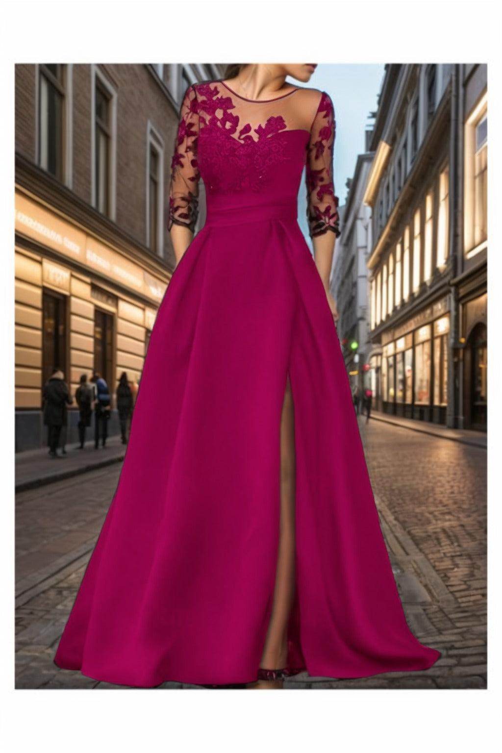 A-Line Sweep-Brush Train Satin Prom Dress CS0456