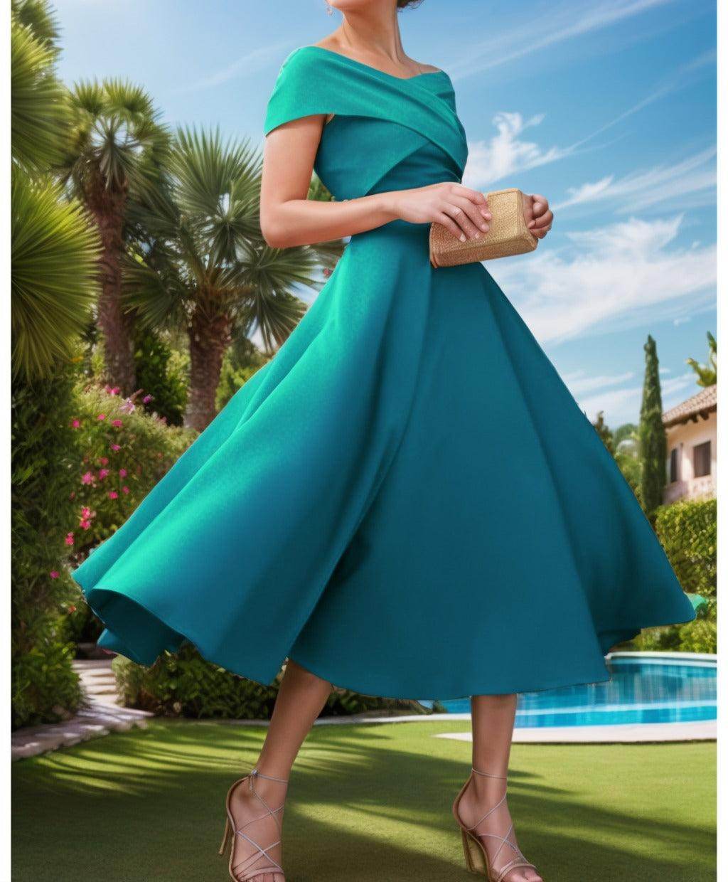 A-Line Tea Length Satin Prom Dress CS0455