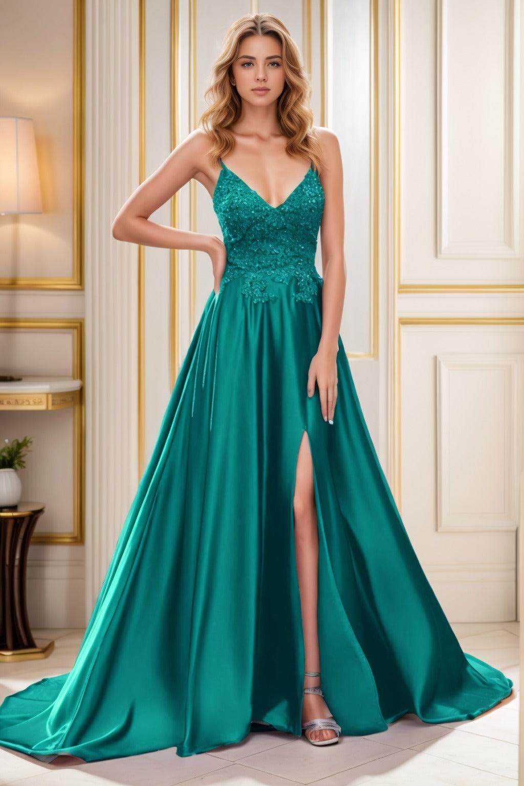 A-Line Court Train Satin Prom Dress CS0460