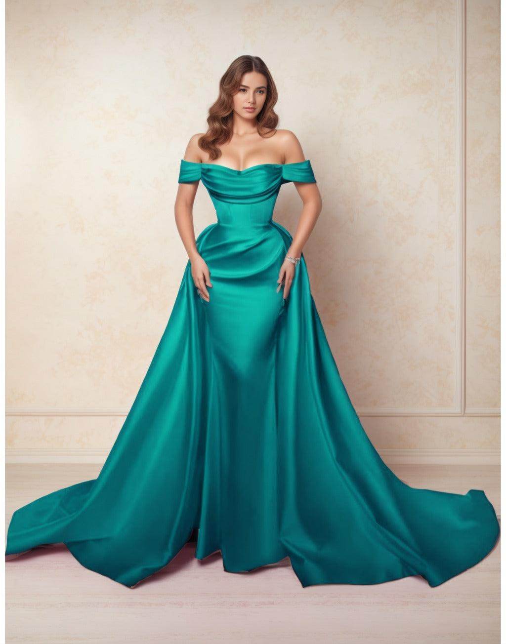 A-Line Chapel Train Satin Prom Dress CS0416