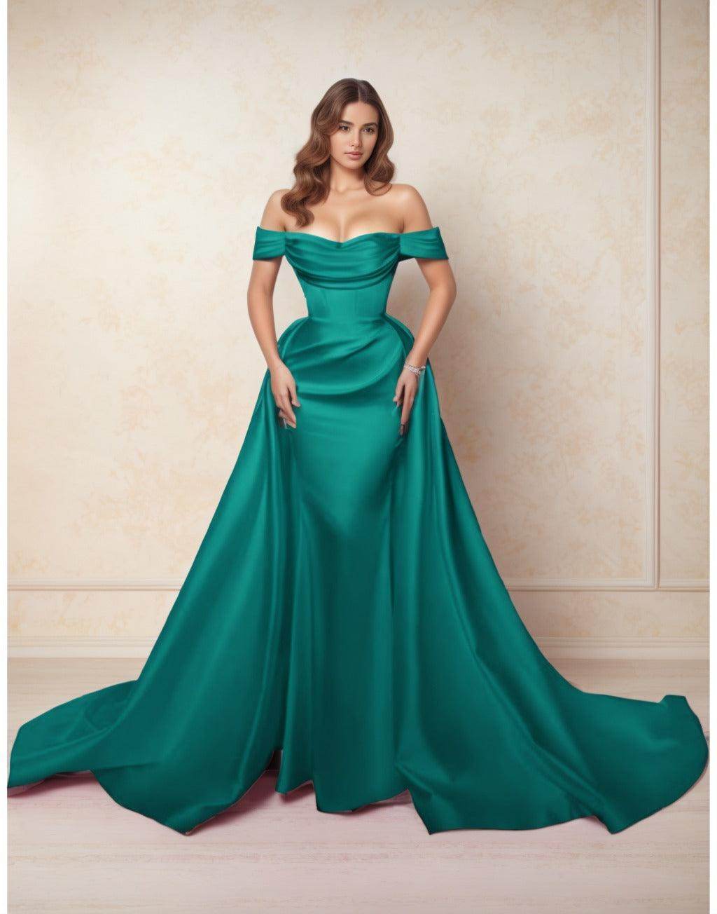 A-Line Chapel Train Satin Prom Dress CS0416