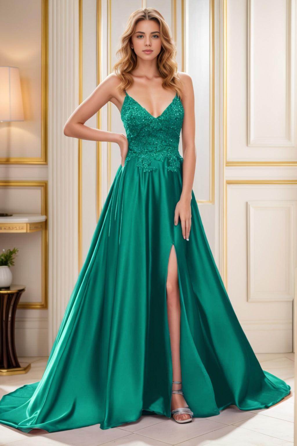 A-Line Court Train Satin Prom Dress CS0460