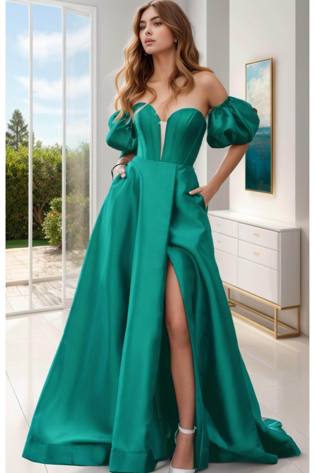 A-Line Sweep-Brush Train Satin Prom Dress CS0448