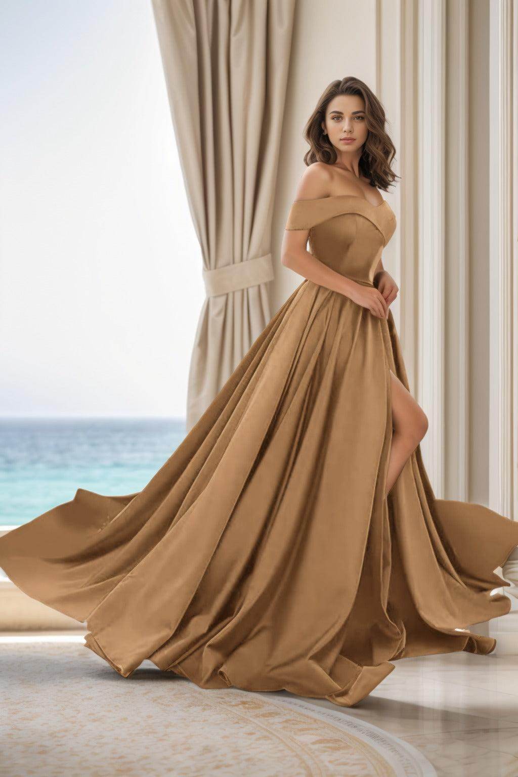 A-Line Court Train Satin Prom Dress CS0405