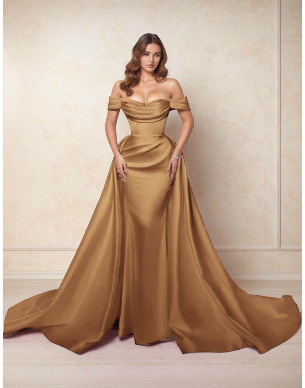 A-Line Chapel Train Satin Prom Dress CS0416
