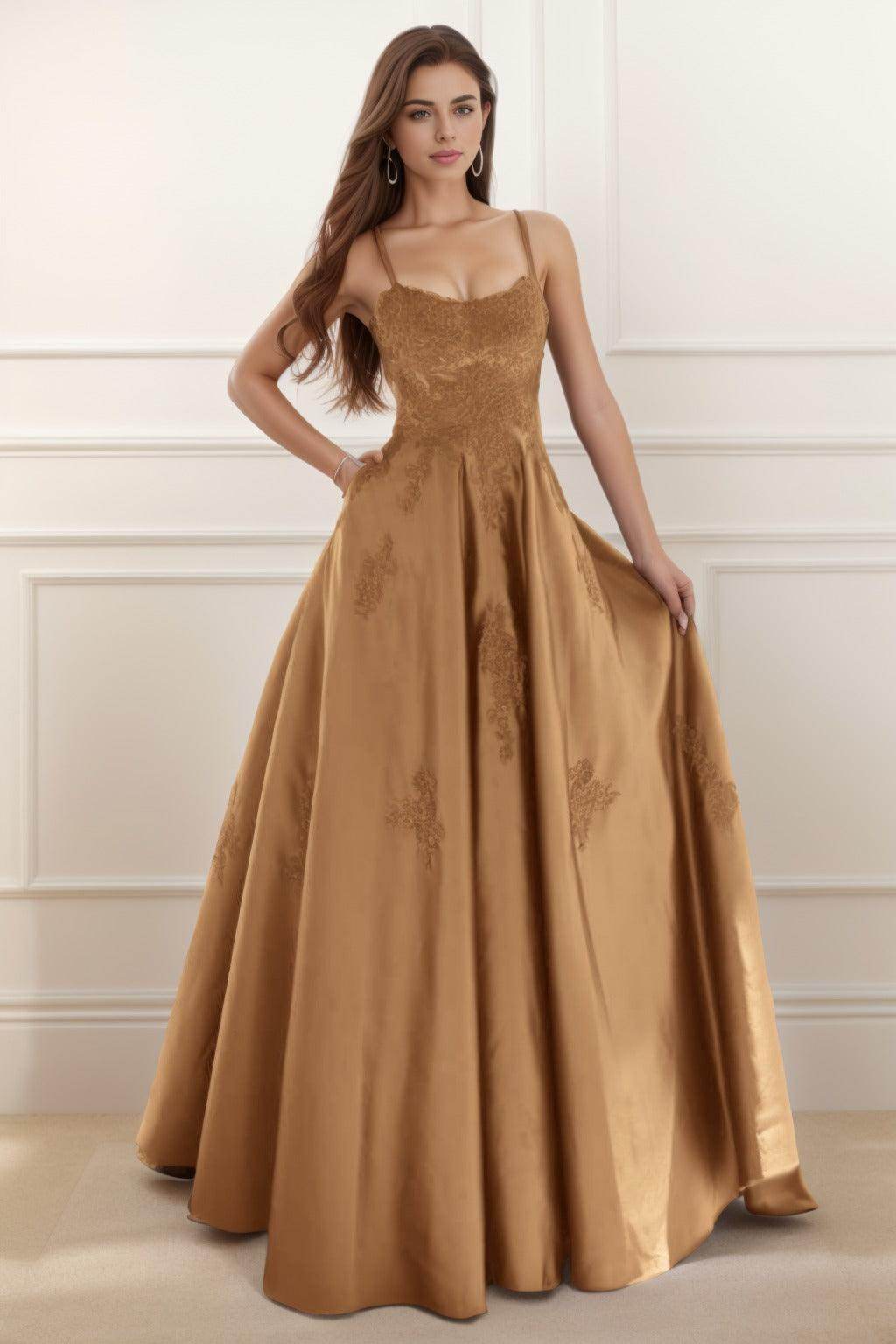 A-Line Floor Length Satin Prom Dress CS0458