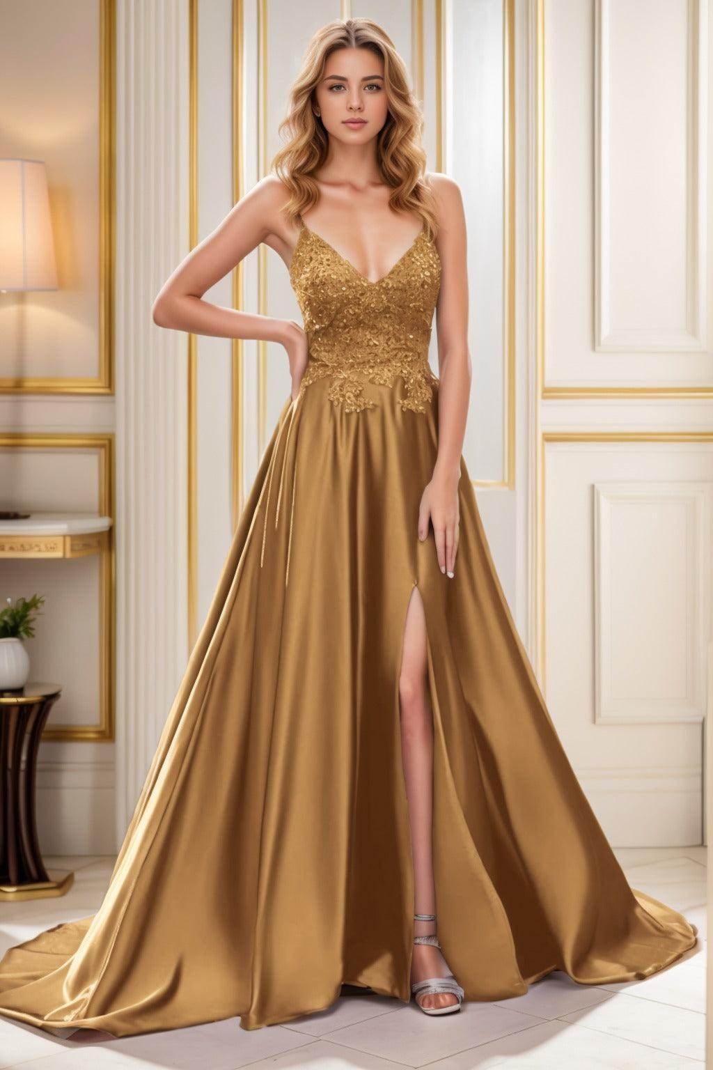 A-Line Court Train Satin Prom Dress CS0460