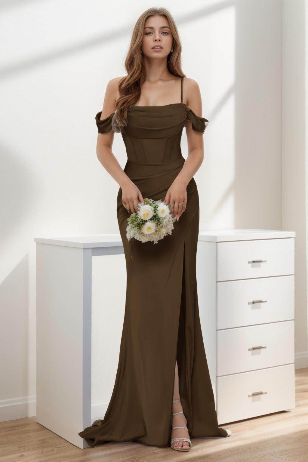 Trumpet-Mermaid Sweep-Brush Train Silk-Like Prom Dress CS0399