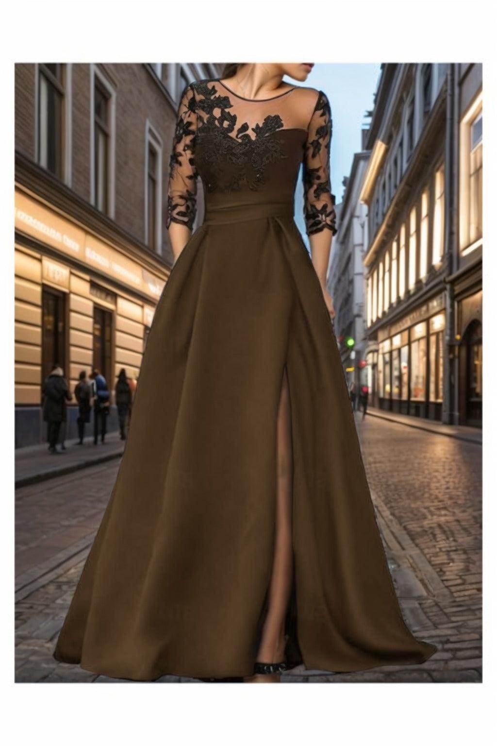 A-Line Sweep-Brush Train Satin Prom Dress CS0456