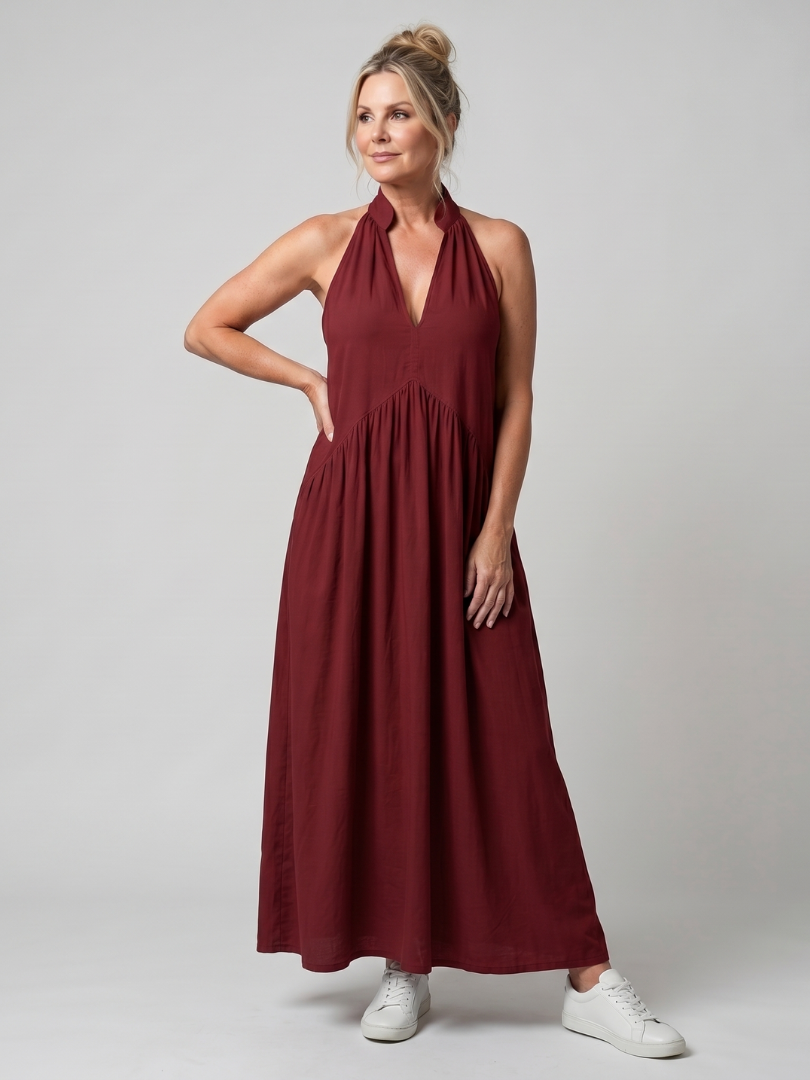 Adelina | Halter Neck Relaxed Flowing Silhouette Midi Dress