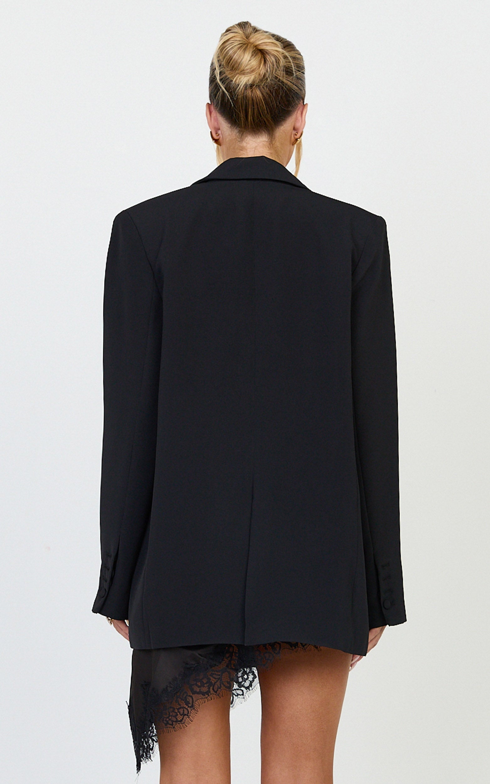 Michelle Blazer - Oversized Plunge Neck Button Up Blazer in Black