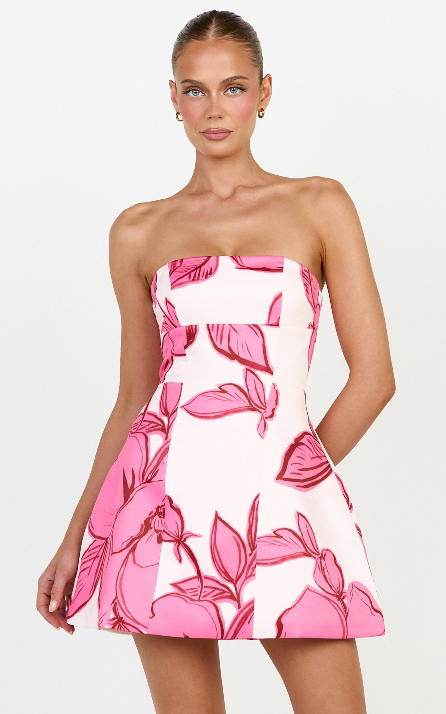 Catharine Mini Dress - Strapless A Line Dress in Bouquet Di Fiori Print