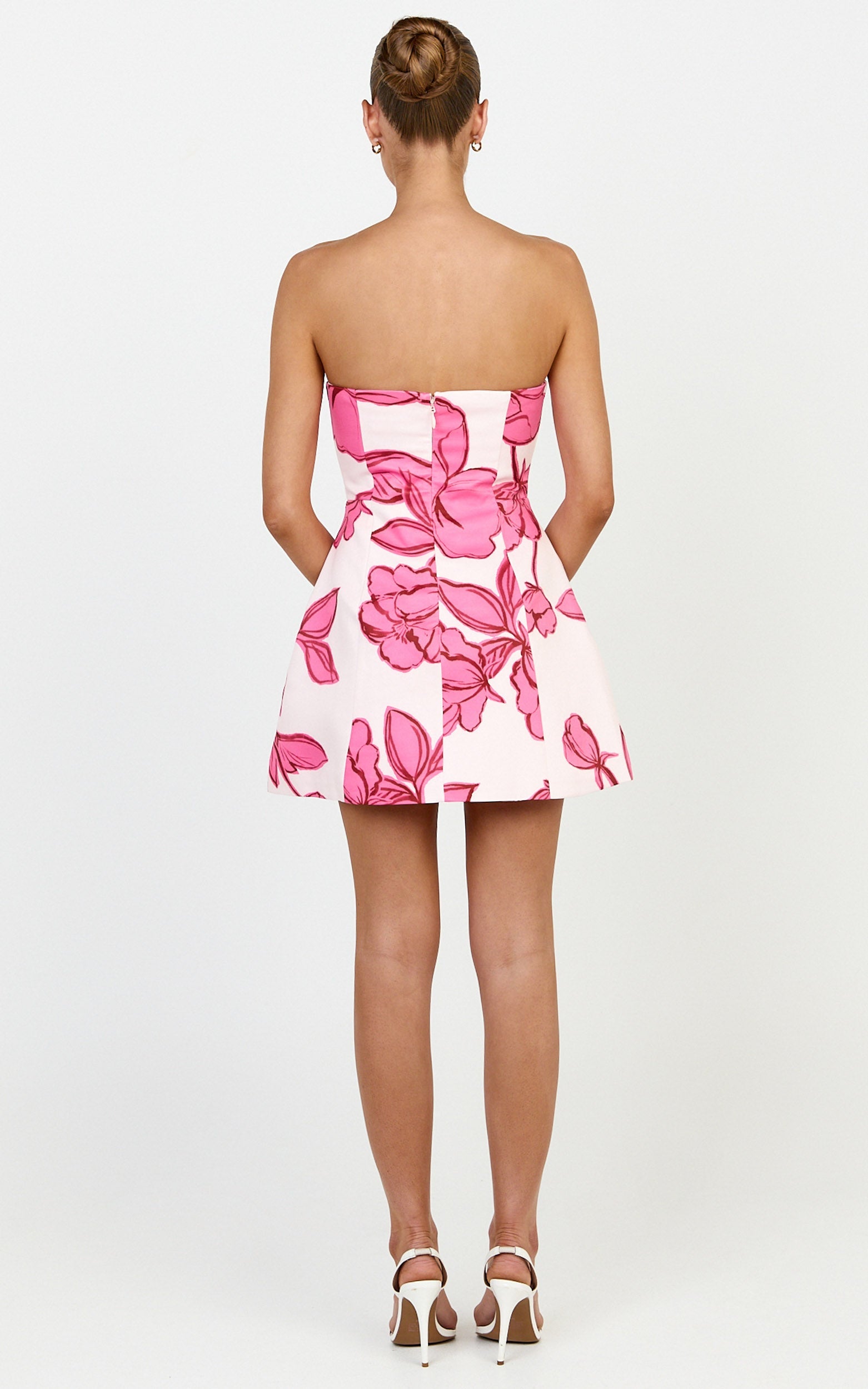 Catharine Mini Dress - Strapless A Line Dress in Bouquet Di Fiori Print