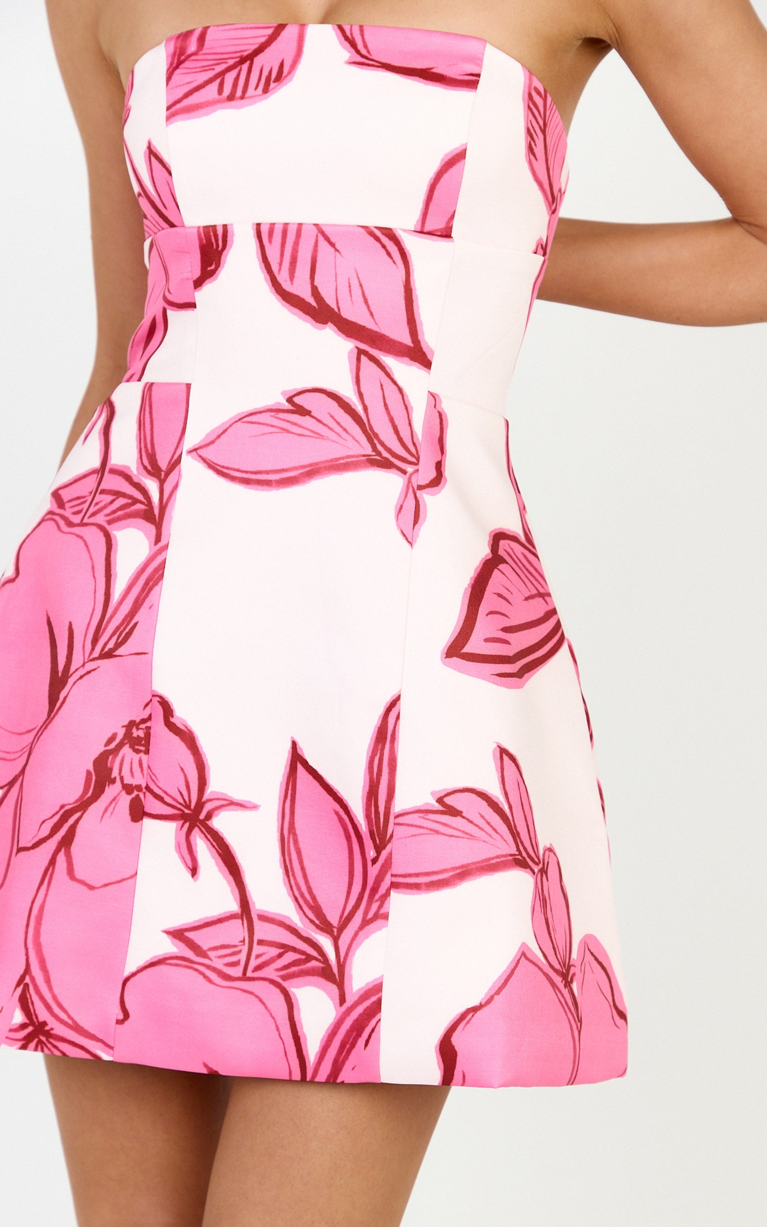 Catharine Mini Dress - Strapless A Line Dress in Bouquet Di Fiori Print