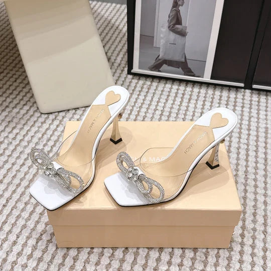 Mach & Mach 26 High Heels Crystal Sandals 95 White in Leather 722822