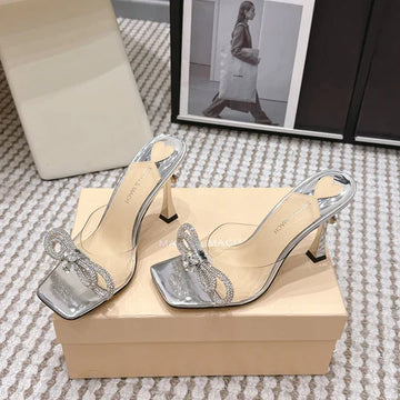 Mach & Mach 26 High Heels Crystal Sandals 95 Silver in Leather 722820