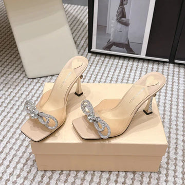 Mach & Mach 26 High Heels Crystal Sandals 95 Beige in Leather 722819