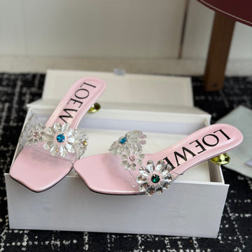 Loew Exquisite Rhinestone High-Heeled 50mm Sandals Pink in Leather 803524