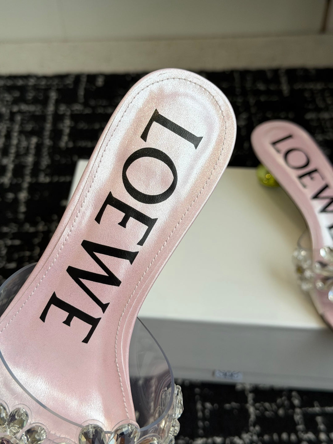 Loew Exquisite Rhinestone High-Heeled 50mm Sandals Pink in Leather 803524