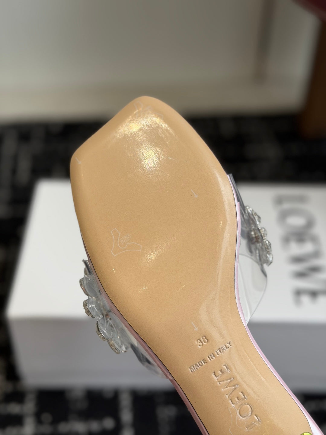 Loew Exquisite Rhinestone High-Heeled 50mm Sandals Pink in Leather 803524