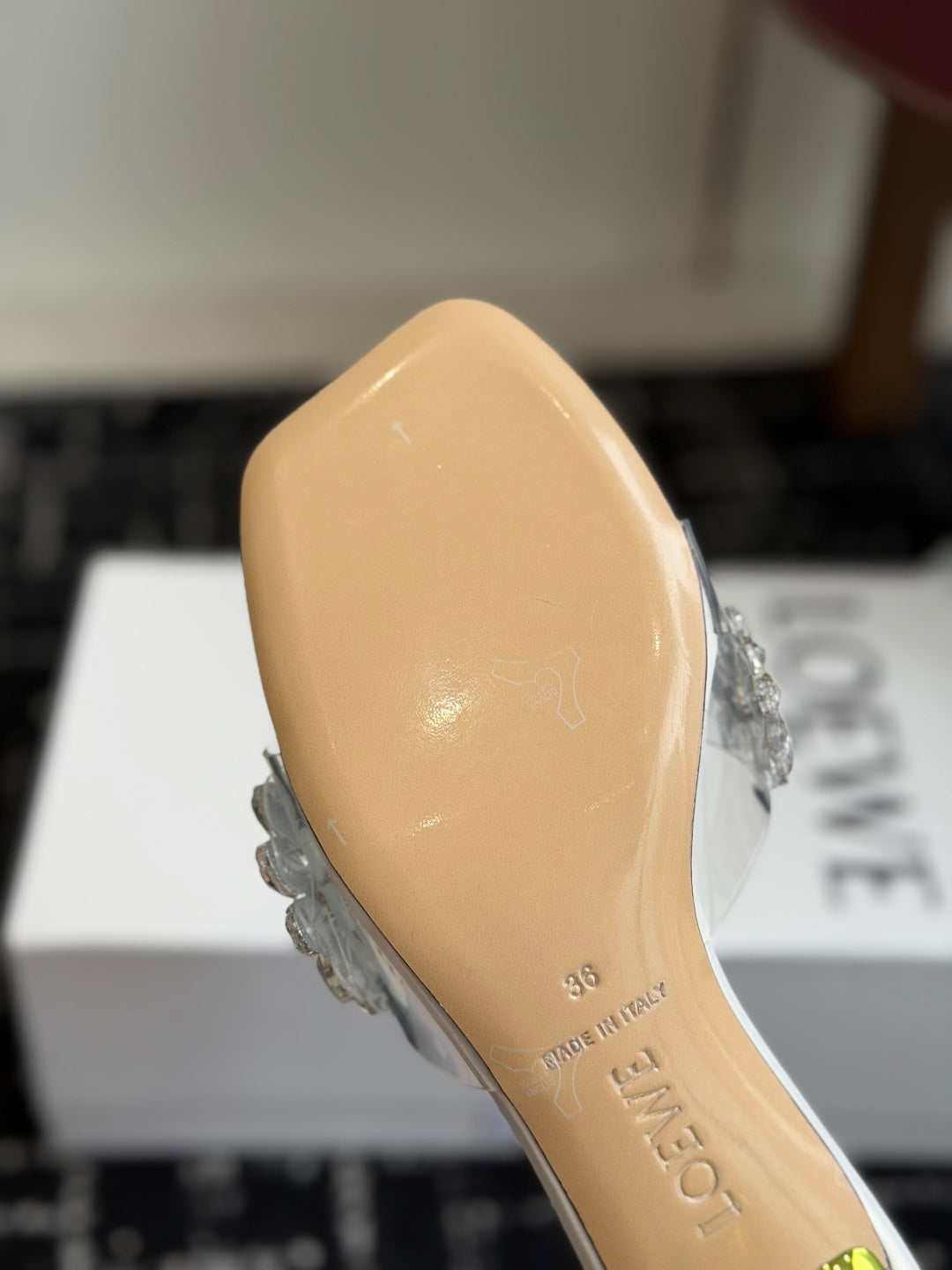 Loew Exquisite Rhinestone High-Heeled 50mm Sandals White in Leather 803525