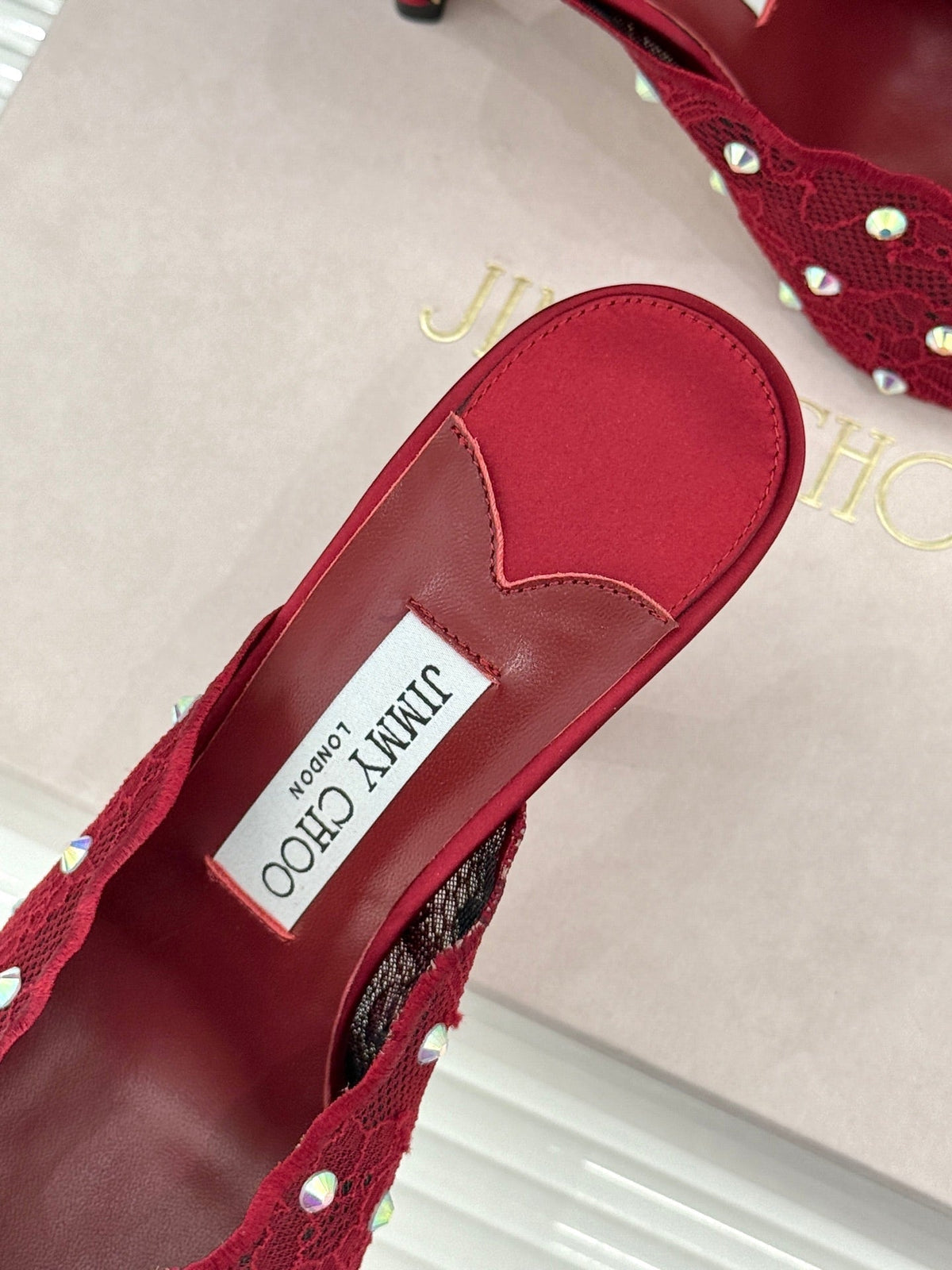 Jimmy Rhinestone Toe High-Heeled 10 Sandals Red in Lace Metallic 803385