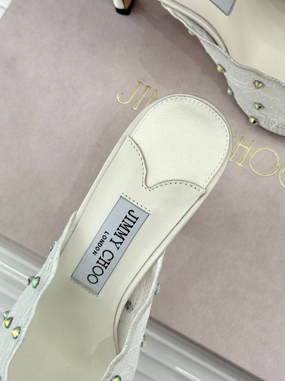 Jimmy Rhinestone Toe High-Heeled 10 Sandals White in Lace Metallic 803387