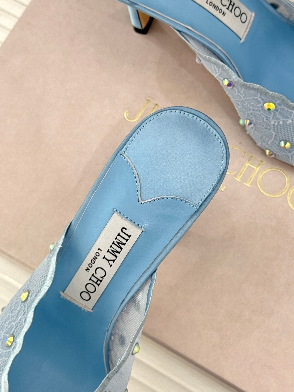 Jimmy Rhinestone Toe High-Heeled 10 Sandals Blue in Lace Metallic 803389