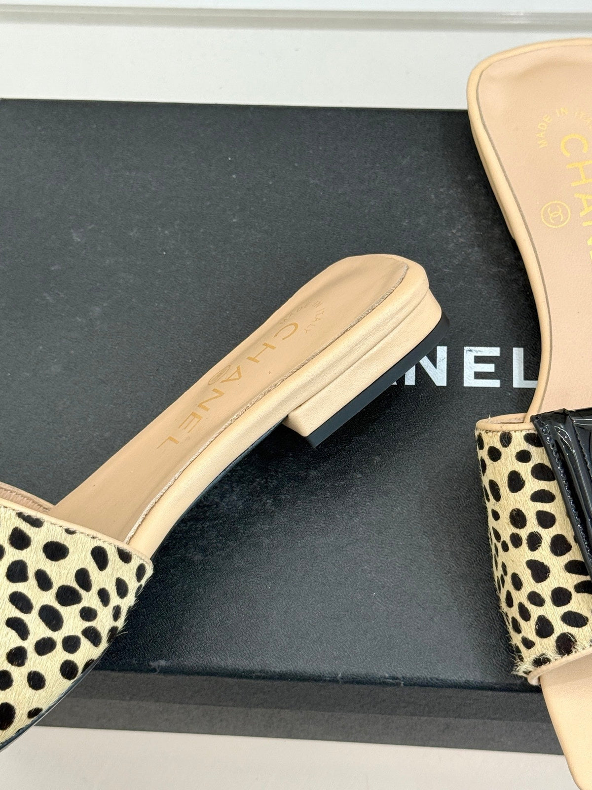 CC 26 Buckle Square Toe Slippers Beige in Horse hair 803184