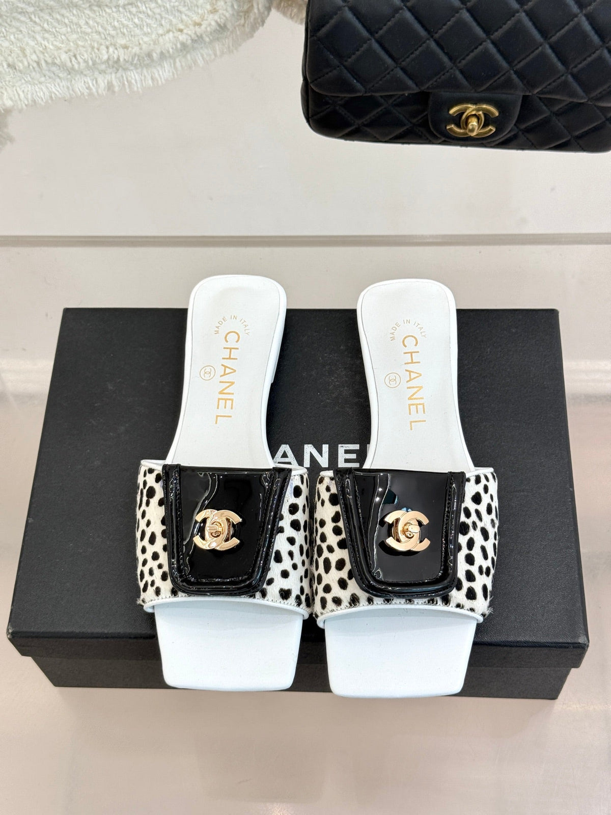 CC 26 Buckle Square Toe Slippers White in Horse hair 803183
