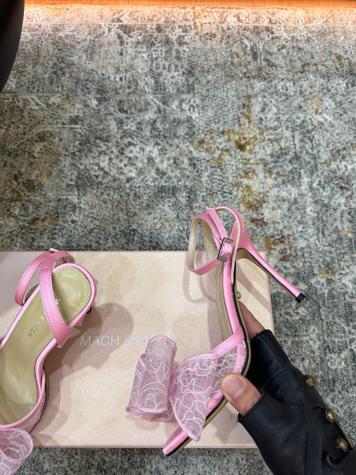 Mach 26 Sandal Heel 90mm Pink in Lace 804311