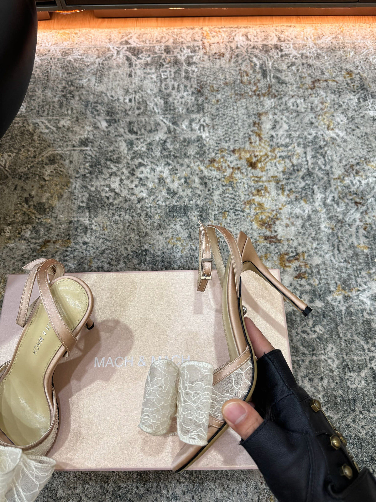 Mach 26 Sandal Heel 90mm Nude Beige in Lace 804310