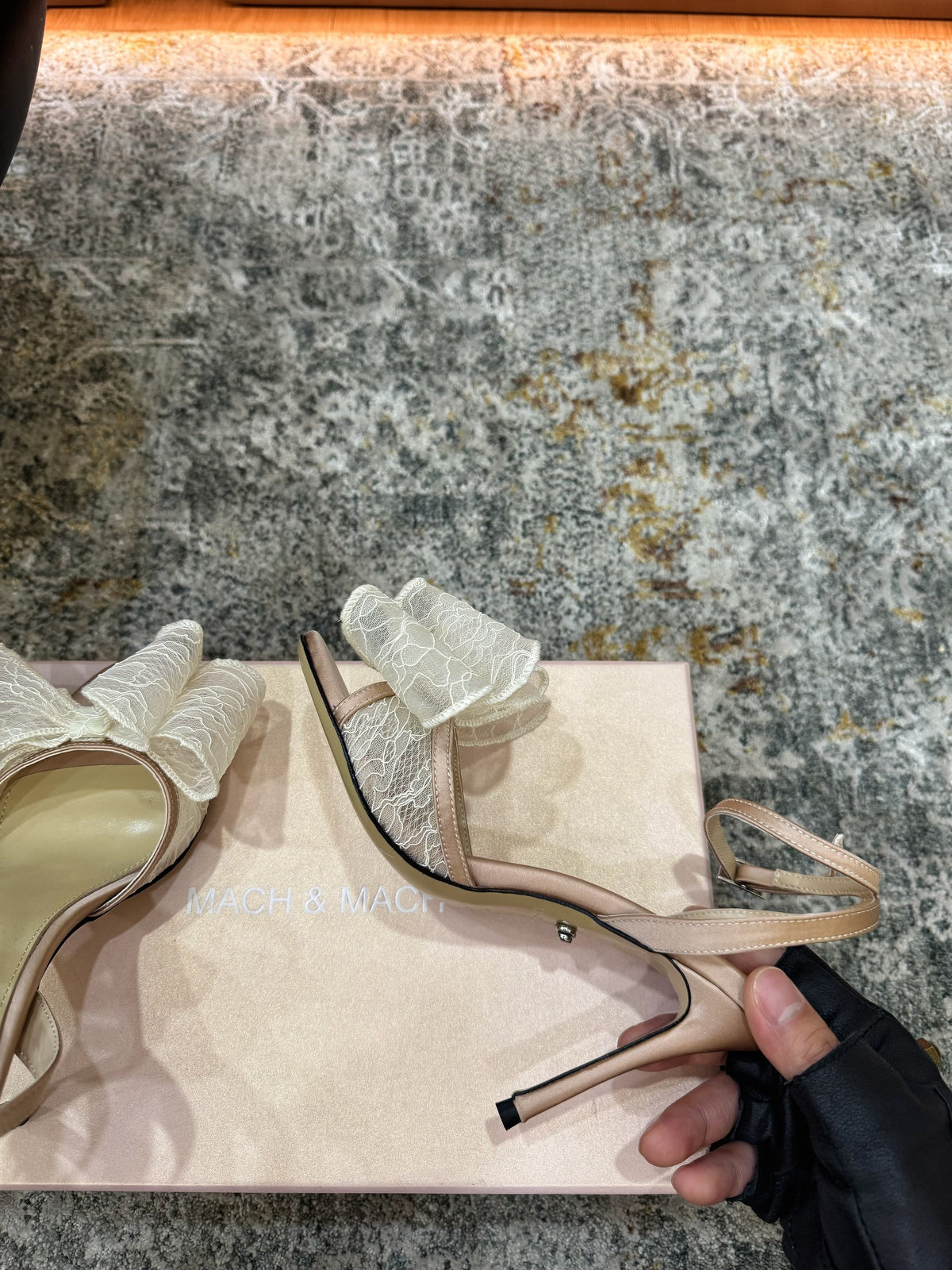 Mach 26 Sandal Heel 90mm Nude Beige in Lace 804310