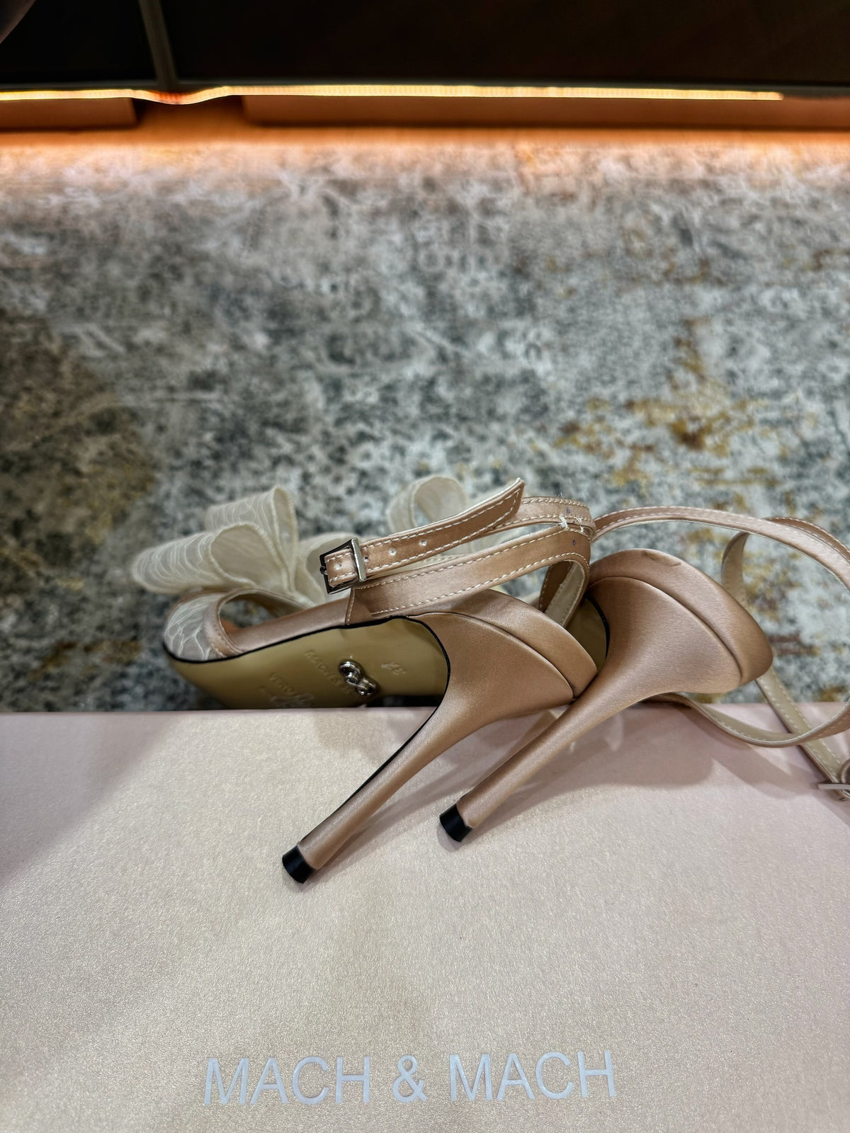 Mach 26 Sandal Heel 90mm Nude Beige in Lace 804310
