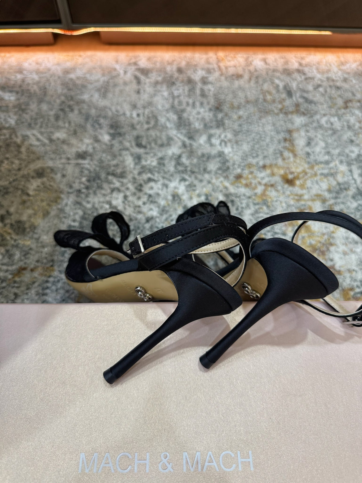 Mach 26 Sandal Heel 90mm Black in Lace 804309