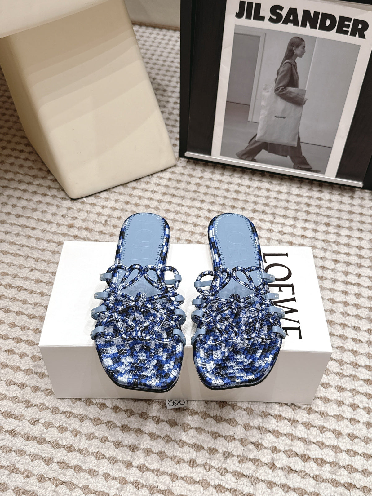 Loe 26 Openwork Woven Sandals Blue in Leather 813533